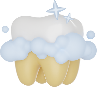 Tooth whitening, brushing teeth with glowing effect. 3D render icon.